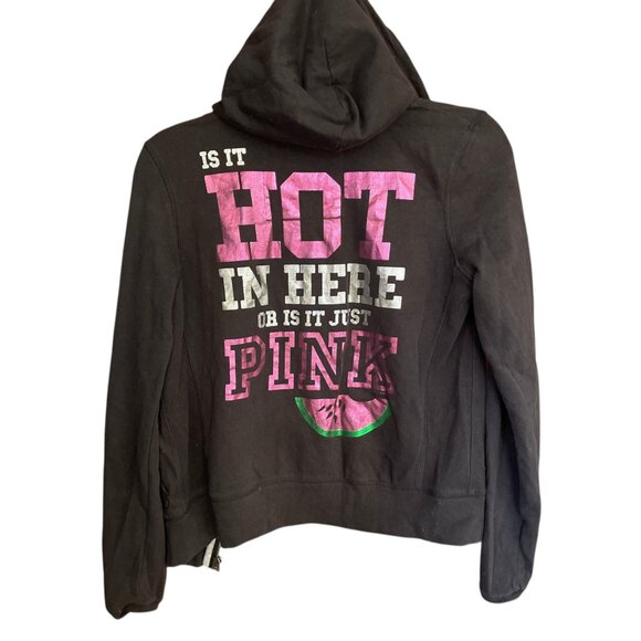RARE Vintage VS PINK Black Full Zip Hoodie Watermelon Patch Y2K S - Picture 3 of 10